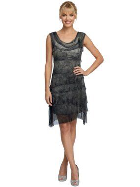 Gigi Moda Italy Silk Cocktail Dress Fluttery Tattered Tiered Ombre  Hand Made